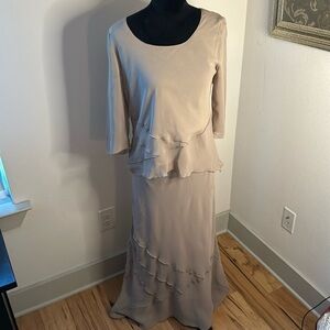 Benjamin A vintage tan two piece long skirt /top layered asymmetrical‎ Sz 8 90’s